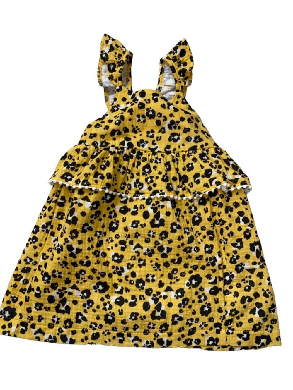 Mud Pie girls 3T NWT Leopard animal print Dress yellow black cotton gauze ruffle